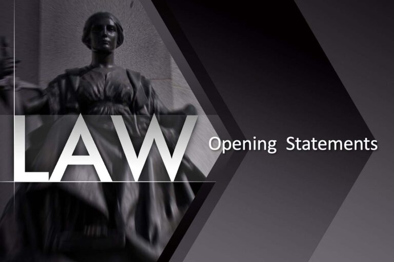 Law Statue with overlay of text that says " LAW Opening Statements".